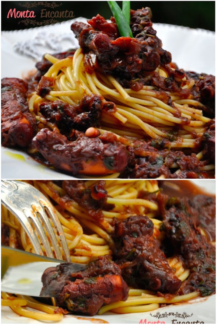 Spaghetti de polvo ao vinho tinto