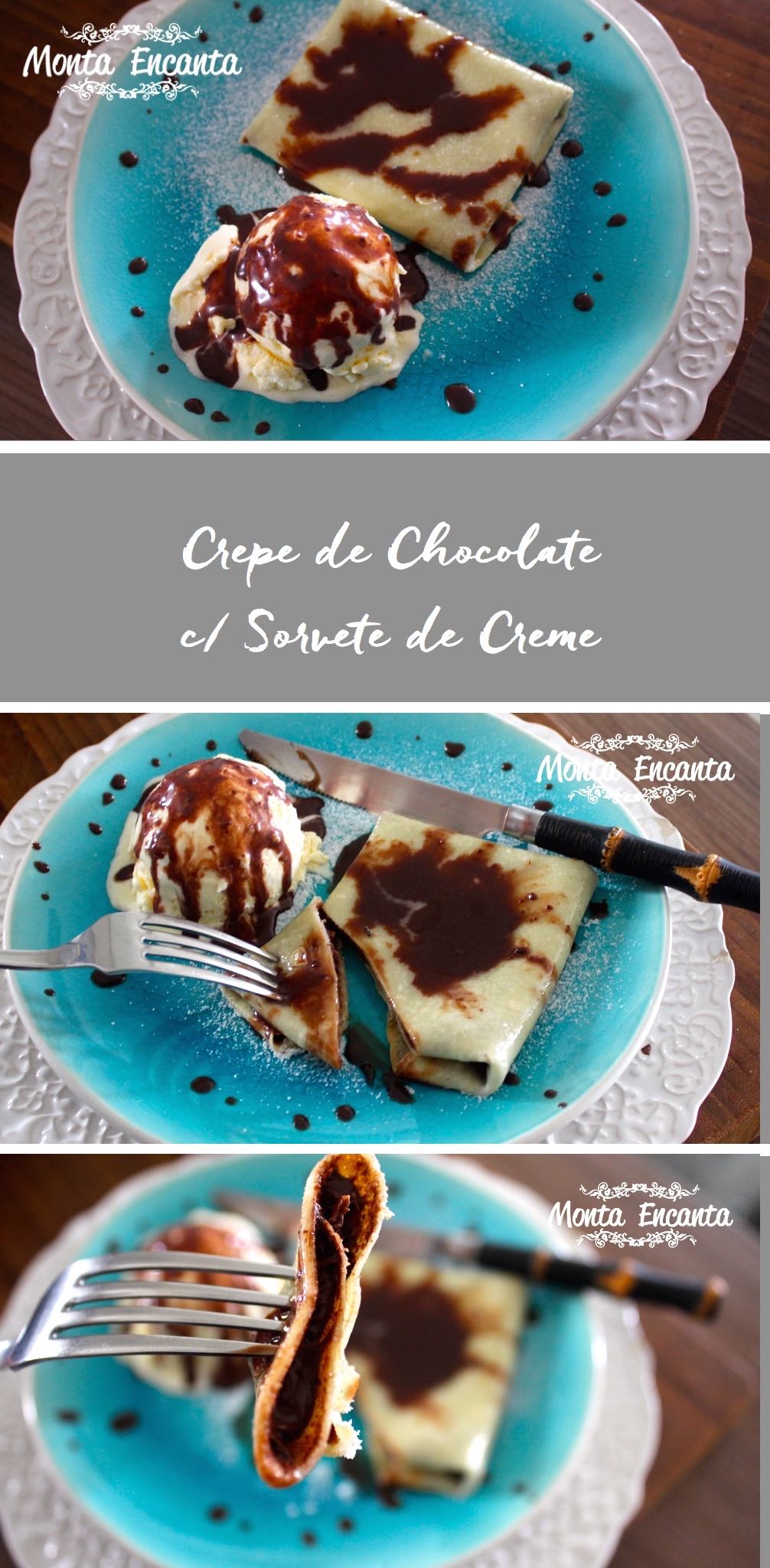 Crepe de chocolate com sorvete