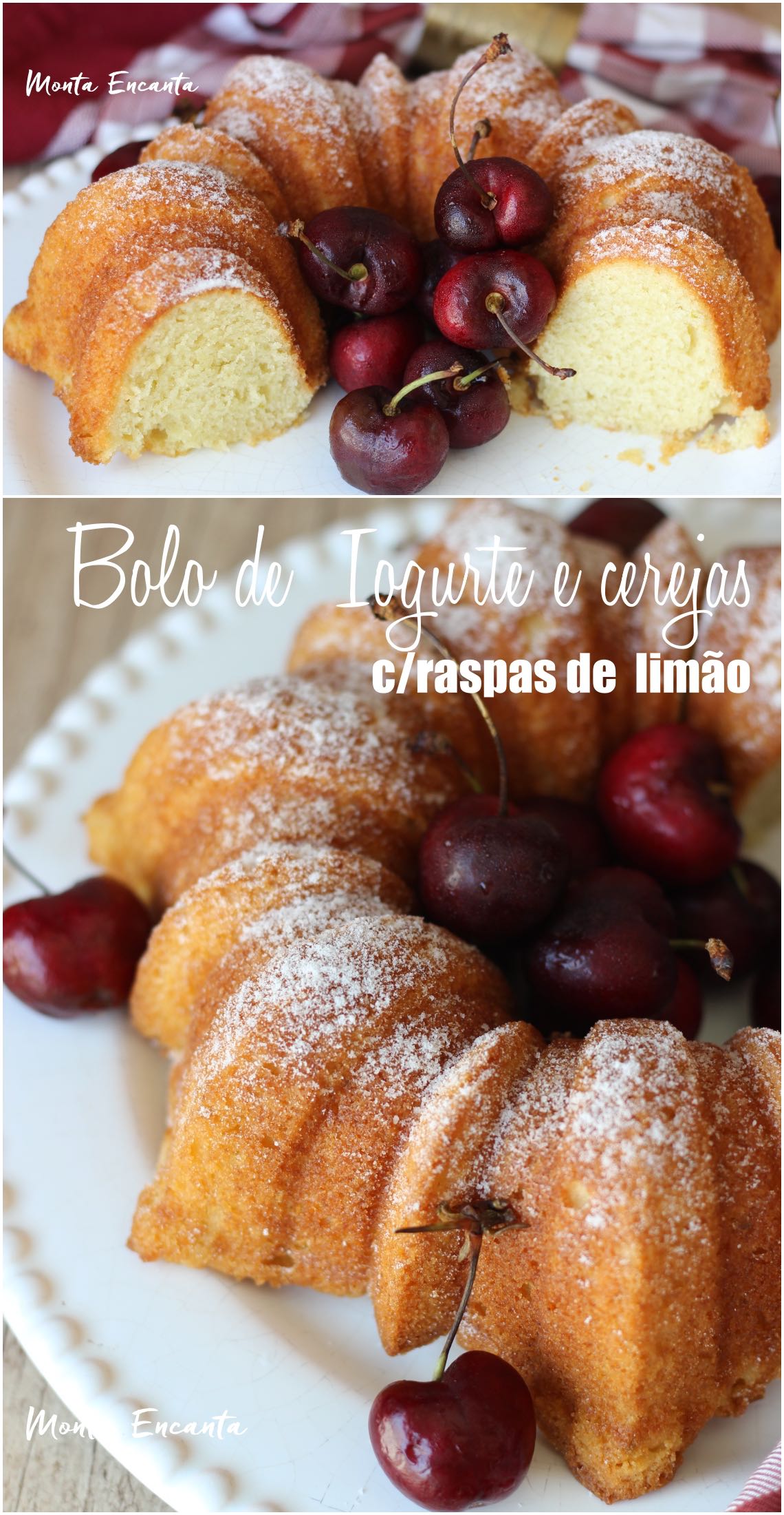 bolo de iogurte com limão e cerejas frescas