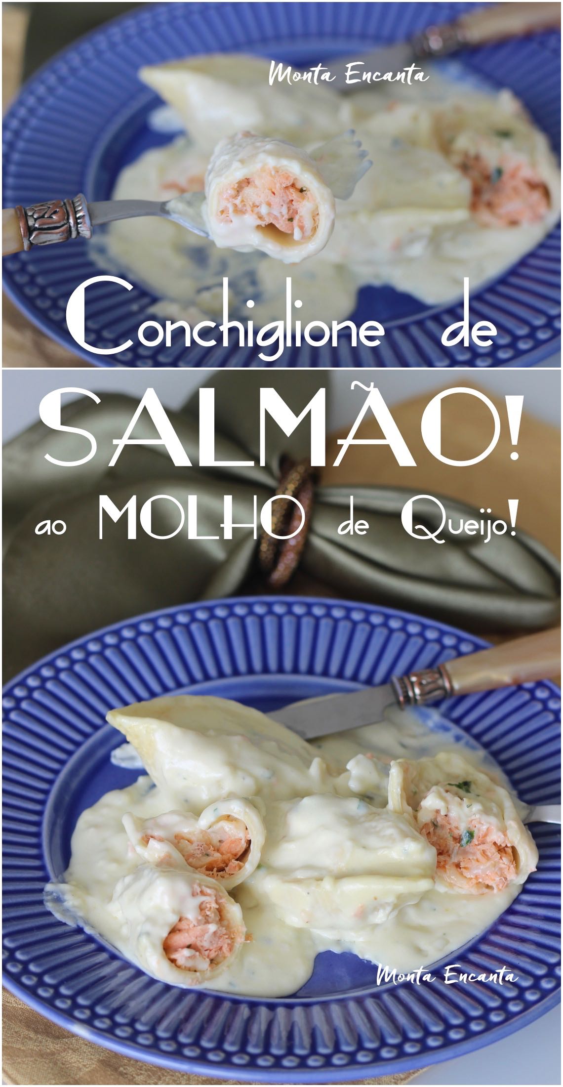 conchiglione de sallmão com molho de queijo