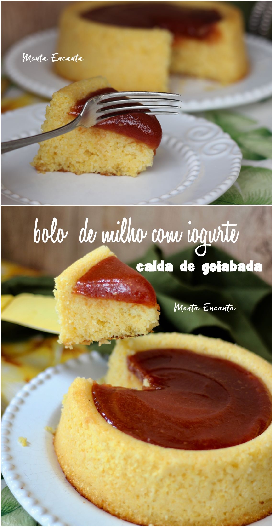 bolo de milho com iogurte e calda de goiabada