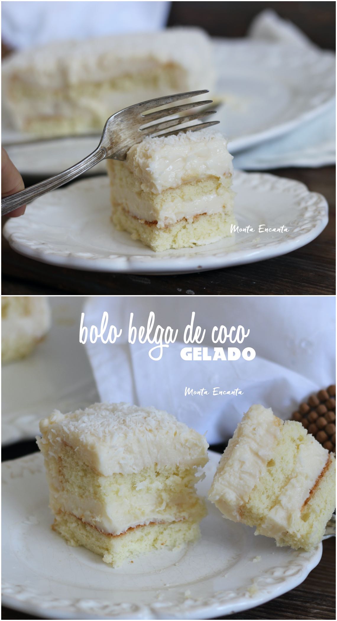 bolo belga de coco, gelado e recheado