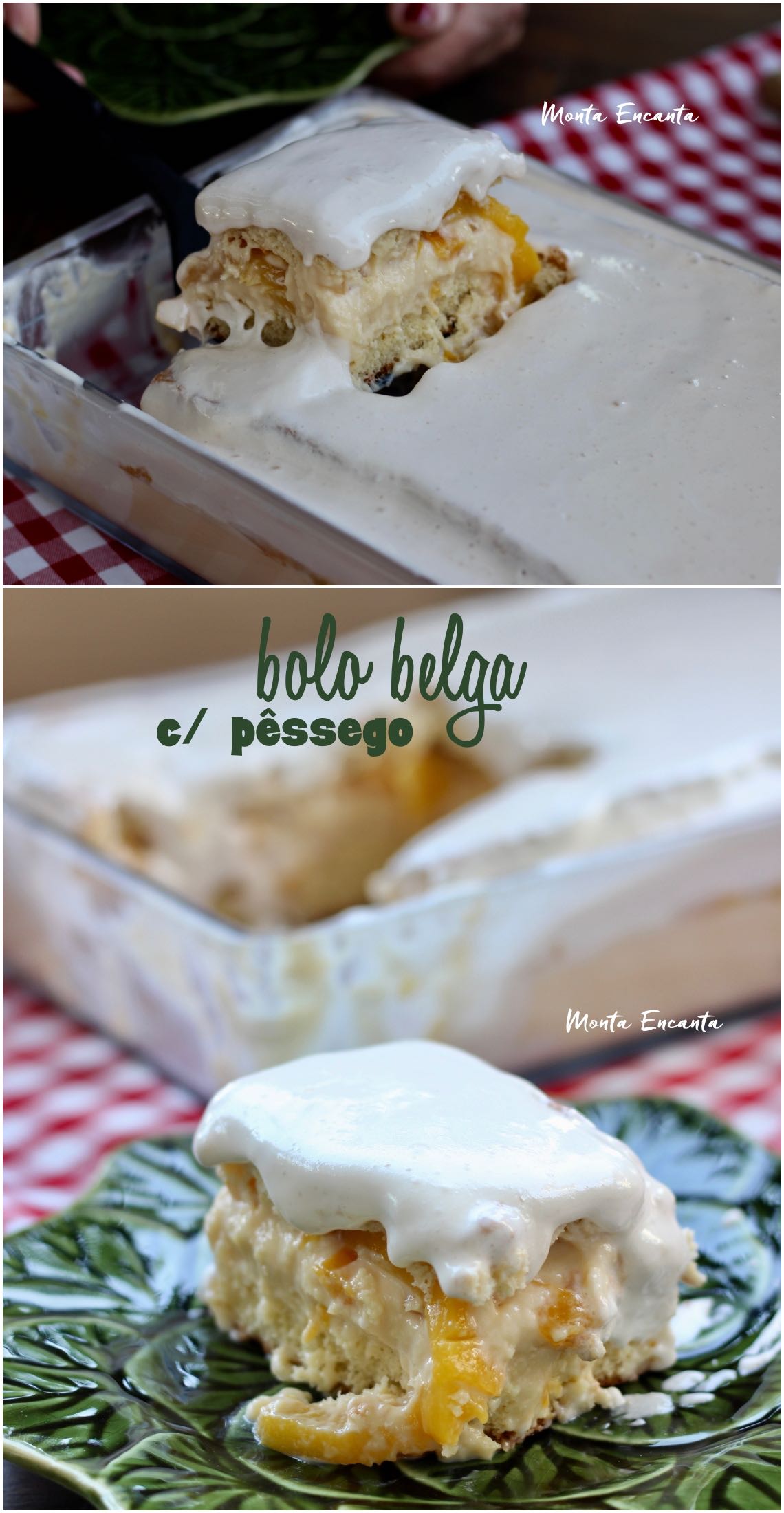 bolo gelado de creme belga com pêssego