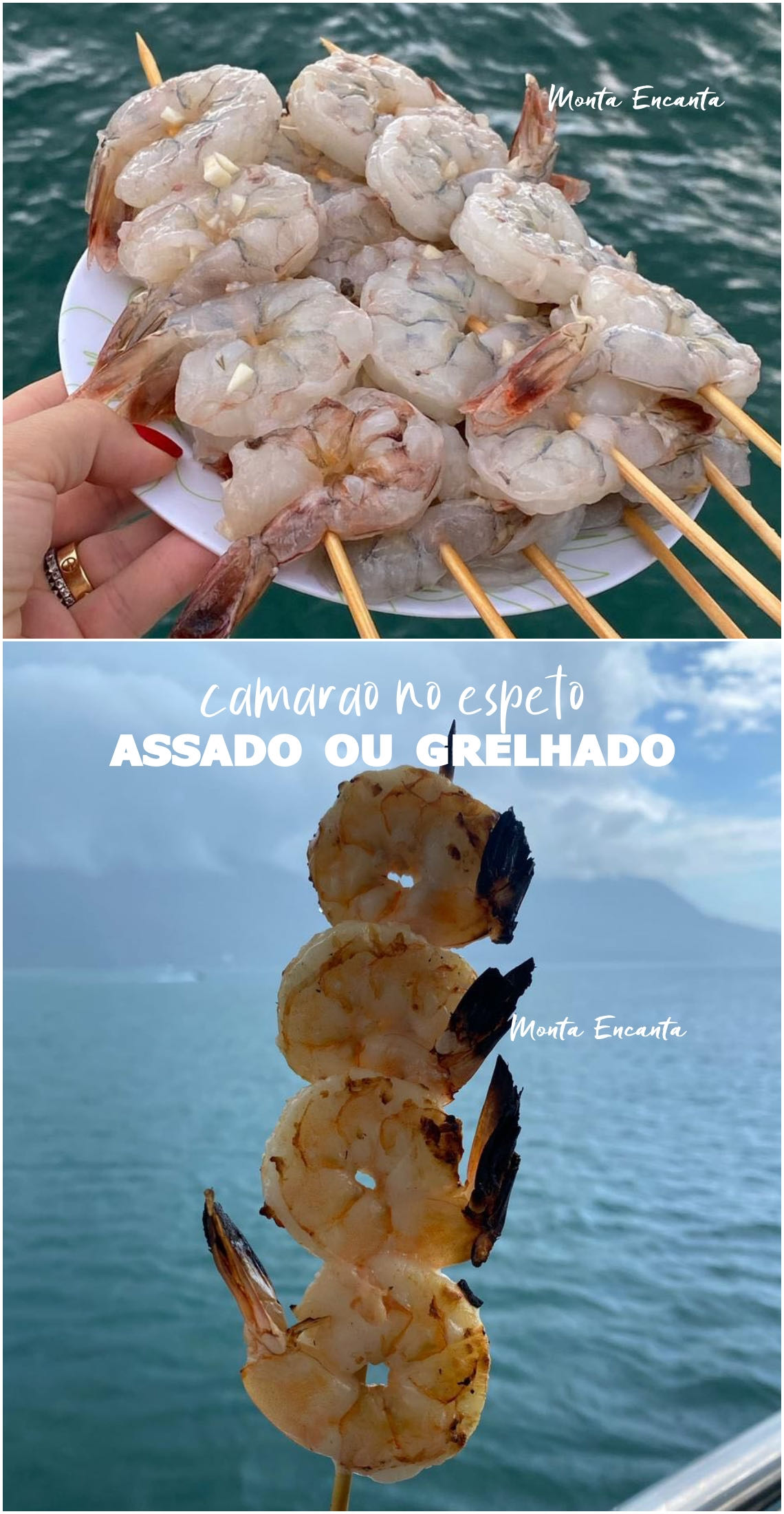 camarão assado no espeto