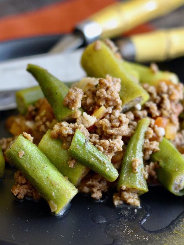 Quiabo com carne moída sem baba