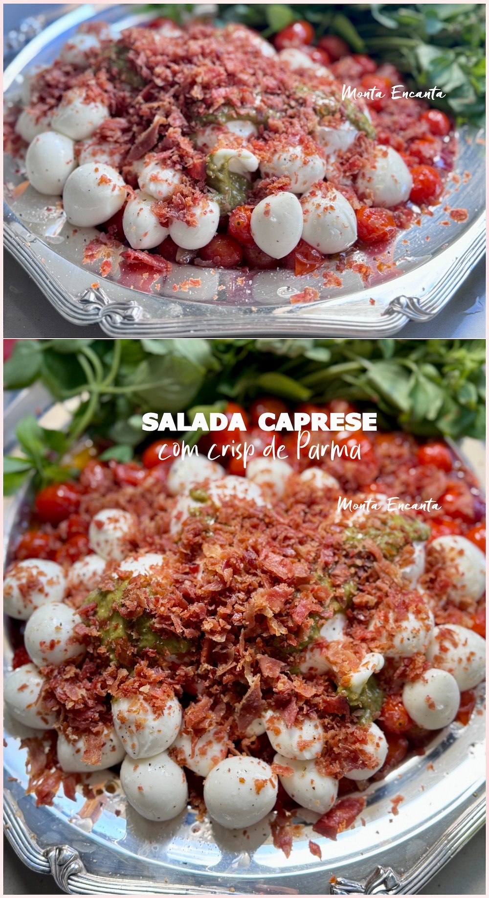 salada caprese com crisp de parma